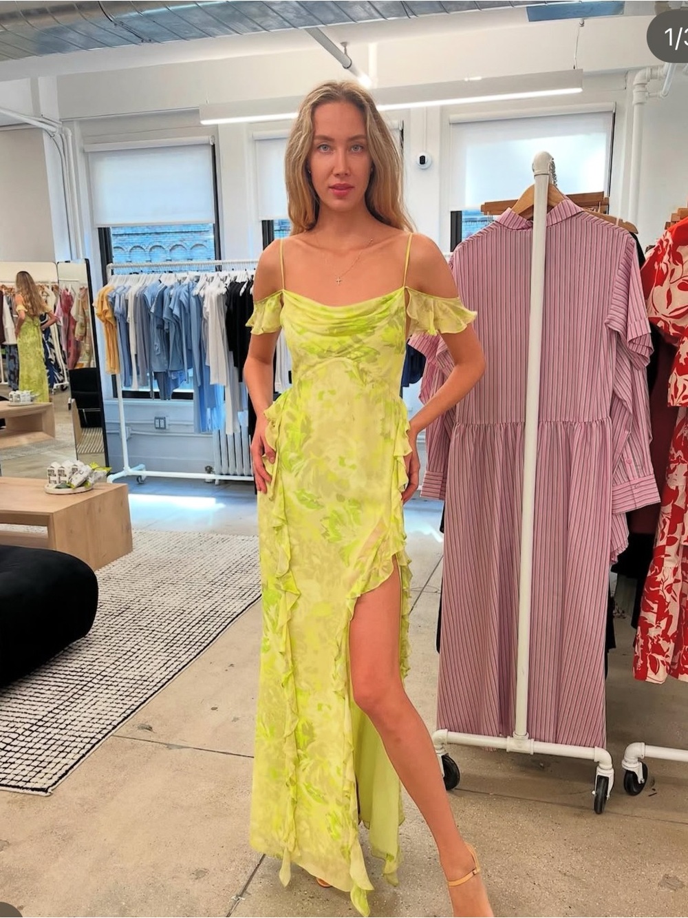 Shona Joy Lime Green Floral Maxi Dress